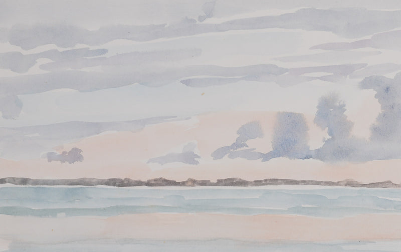 Camille COMBE : Les salines au coucher de soleil, Aquarelle originale signée