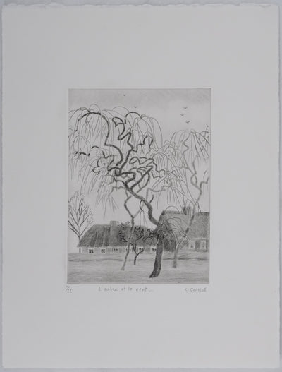Camille COMBE : L'arbre et le vent, Gravure originale signée