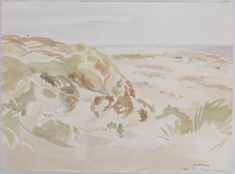 Camille COMBE : Les dunes du bord de mer, Aquarelle originale signée