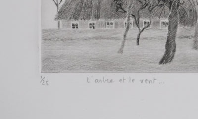 Camille COMBE : L'arbre et le vent, Gravure originale signée