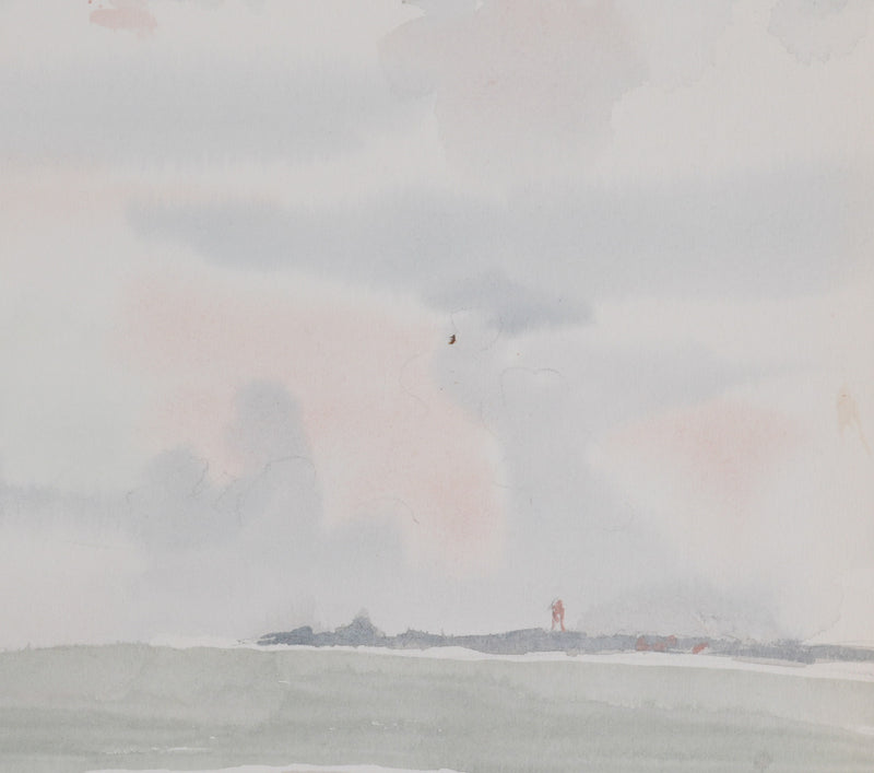 Camille COMBE : Bord de mer ombragé, Aquarelle originale signée