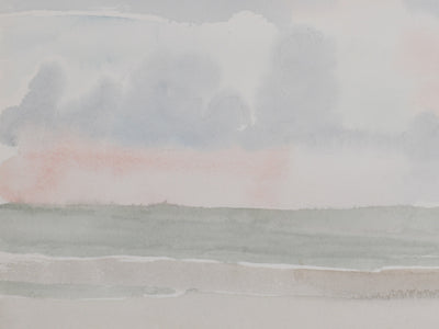Camille COMBE : Bord de mer ombragé, Aquarelle originale signée