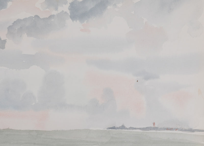 Camille COMBE : Bord de mer ombragé, Aquarelle originale signée