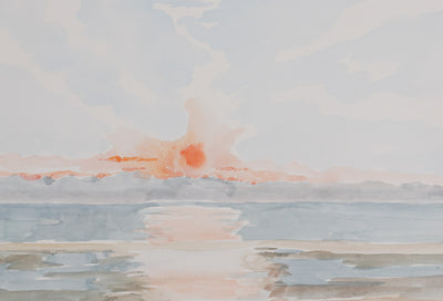 Camille COMBE : Reflets du crépuscule sur l’eau, Aquarelle originale signée