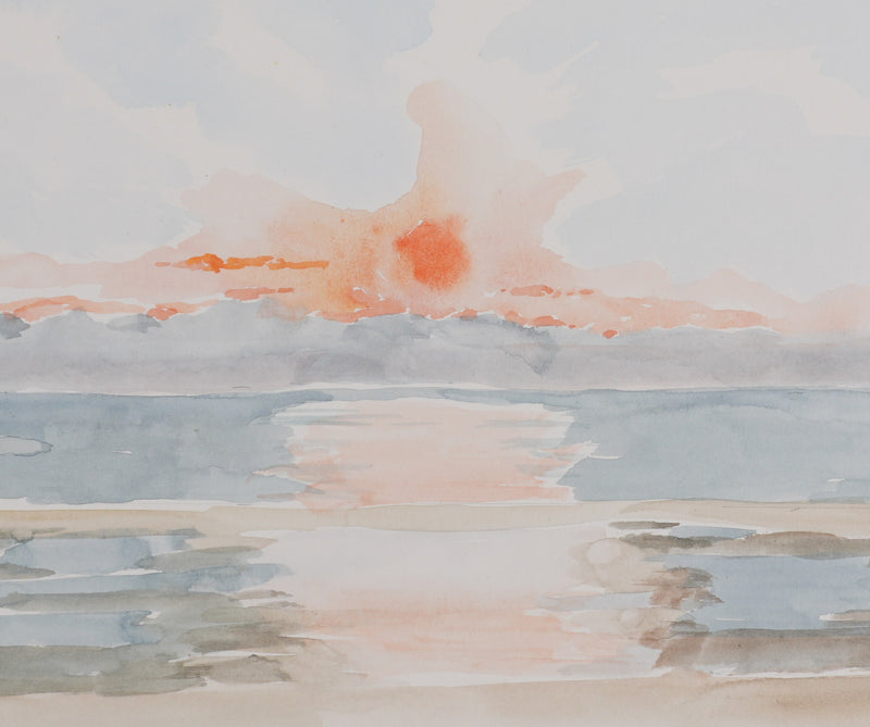Camille COMBE : Reflets du crépuscule sur l’eau, Aquarelle originale signée