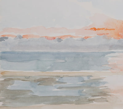 Camille COMBE : Reflets du crépuscule sur l’eau, Aquarelle originale signée