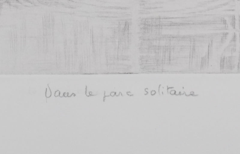 Camille COMBE : Dans le parc solitaire, Gravure originale signée