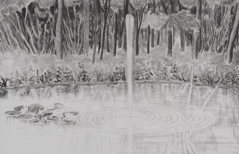 Camille COMBE : Dans le parc solitaire, Gravure originale signée