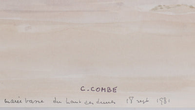 Camille COMBE : Marée basse du haut des dunes, Aquarelle originale signée
