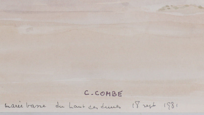 Camille COMBE : Marée basse du haut des dunes, Aquarelle originale signée