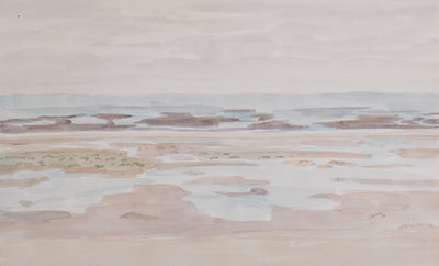 Camille COMBE : Marée basse du haut des dunes, Aquarelle originale signée