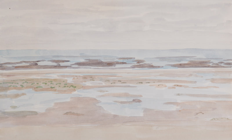 Camille COMBE : Marée basse du haut des dunes, Aquarelle originale signée