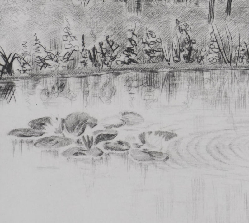 Camille COMBE : Dans le parc solitaire, Gravure originale signée