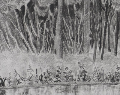 Camille COMBE : Dans le parc solitaire, Gravure originale signée