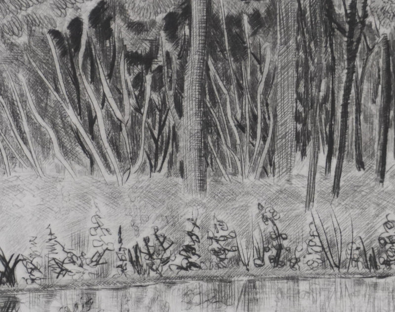 Camille COMBE : Dans le parc solitaire, Gravure originale signée