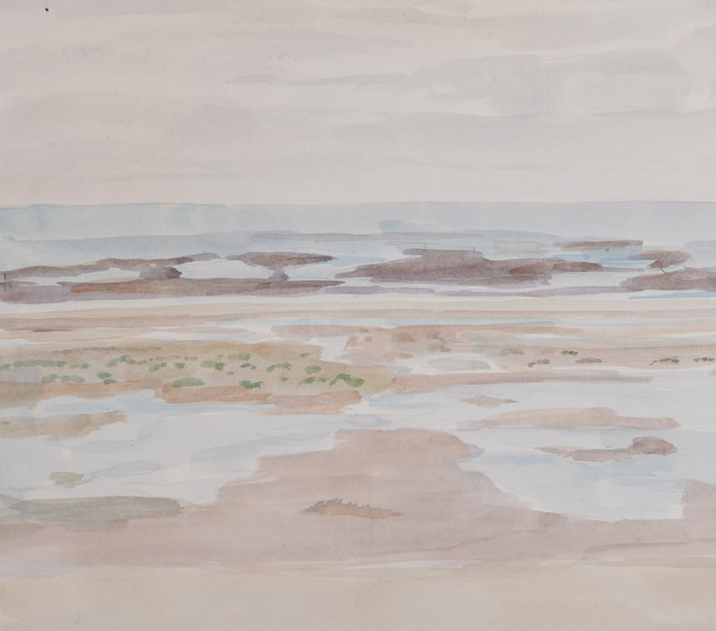 Camille COMBE : Marée basse du haut des dunes, Aquarelle originale signée