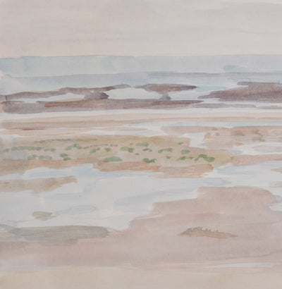 Camille COMBE : Marée basse du haut des dunes, Aquarelle originale signée