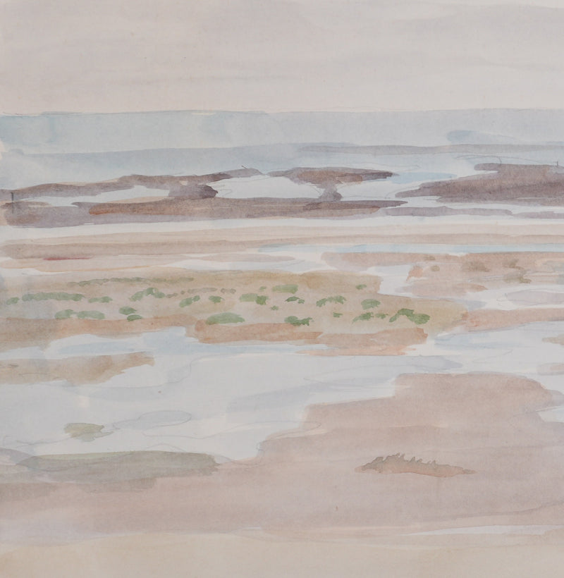 Camille COMBE : Marée basse du haut des dunes, Aquarelle originale signée