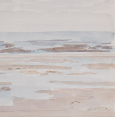 Camille COMBE : Marée basse du haut des dunes, Aquarelle originale signée