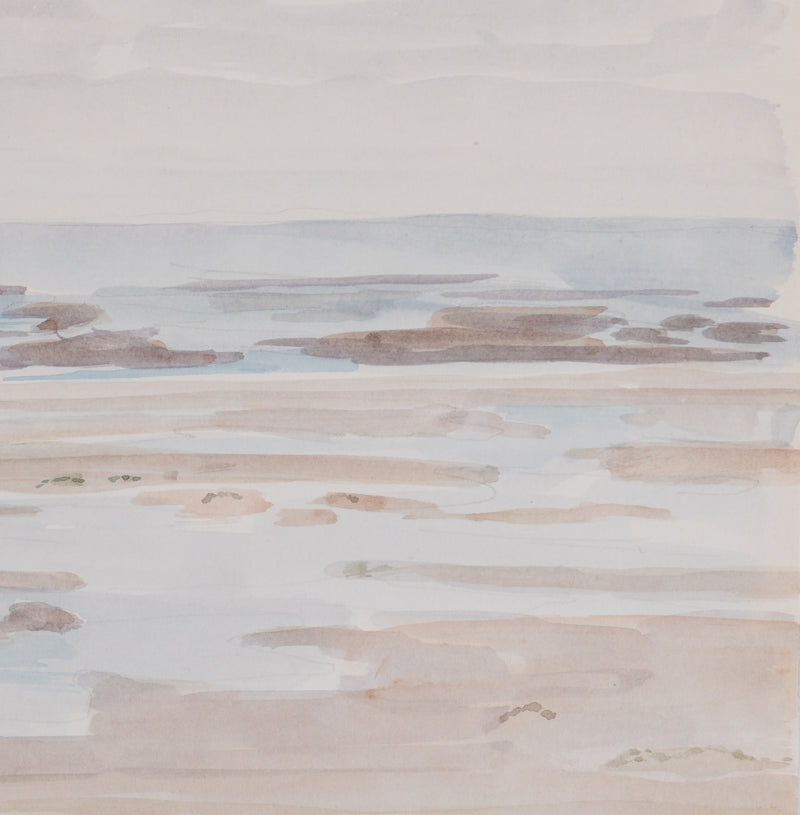Camille COMBE : Marée basse du haut des dunes, Aquarelle originale signée