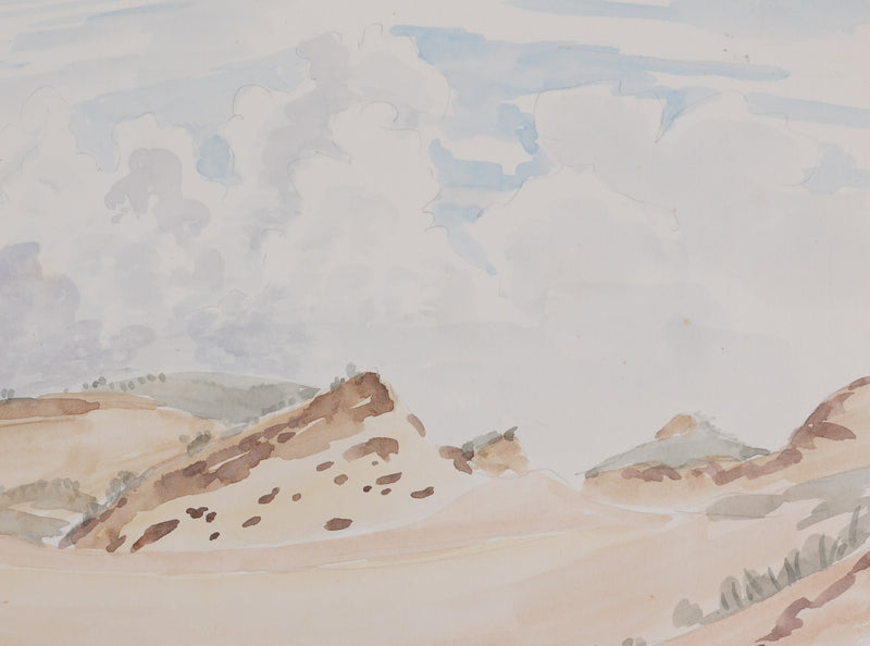 Camille COMBE : Sur le haut des dunes, Aquarelle originale signée