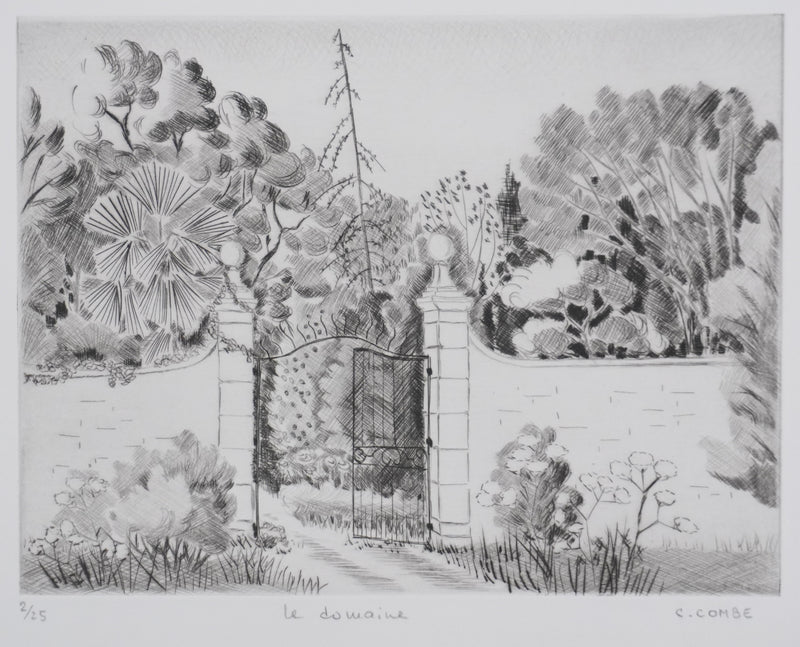 Camille COMBE : Le domaine, Gravure originale signée