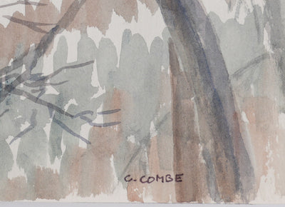 Camille COMBE : A travers les branches, Aquarelle originale signée