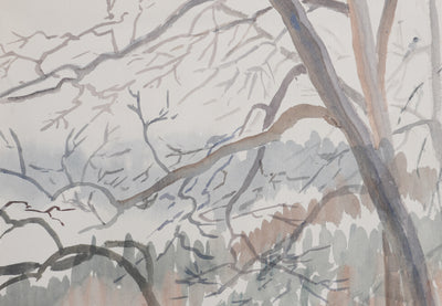 Camille COMBE : A travers les branches, Aquarelle originale signée
