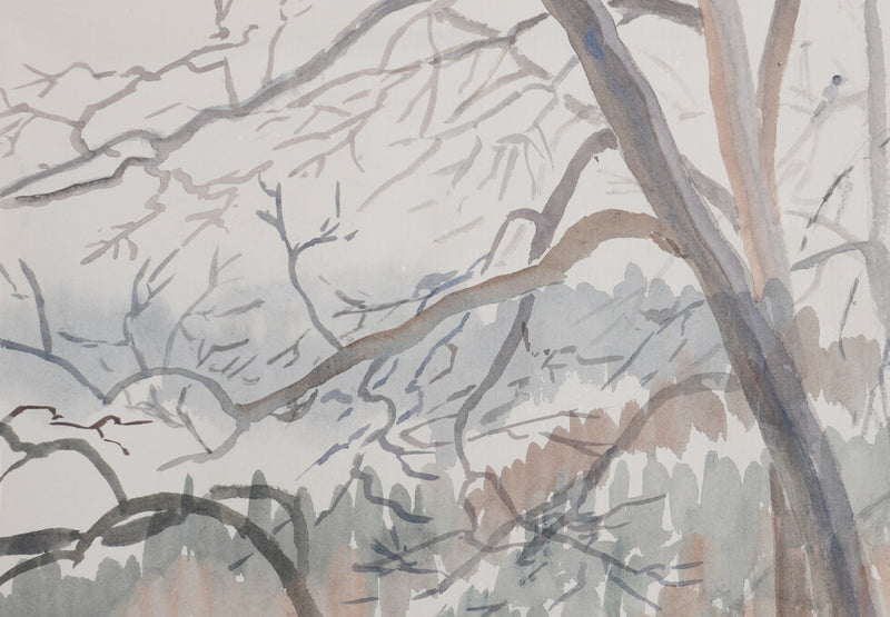 Camille COMBE : A travers les branches, Aquarelle originale signée