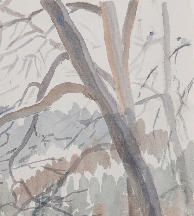 Camille COMBE : A travers les branches, Aquarelle originale signée