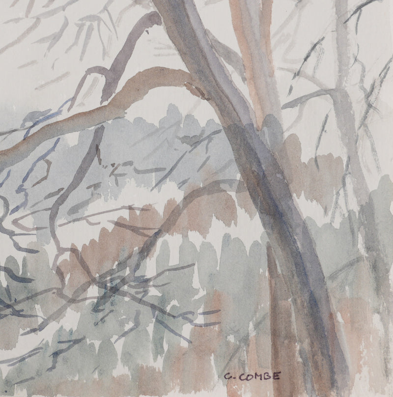 Camille COMBE : A travers les branches, Aquarelle originale signée