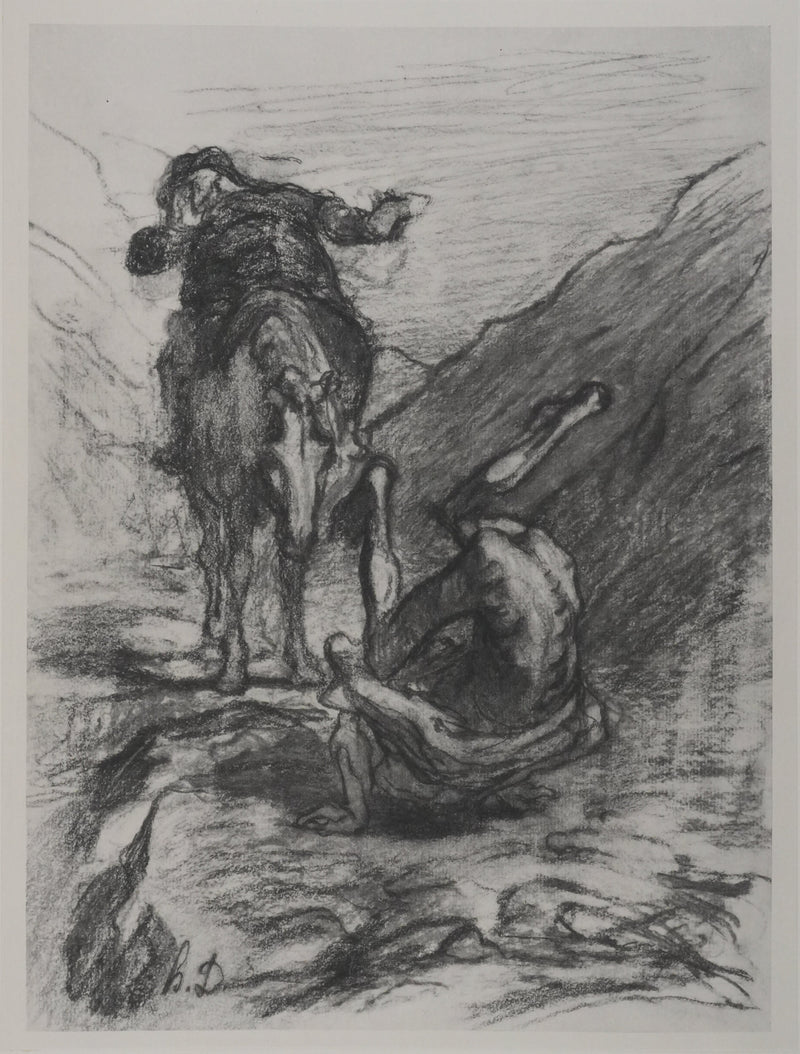 Honoré DAUMIER : Don Quichotte et Sancho Panza, Lithographie signée