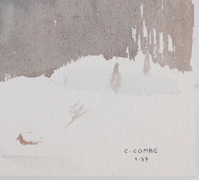 Camille COMBE : Ciel rose en montagne, Aquarelle originale signée