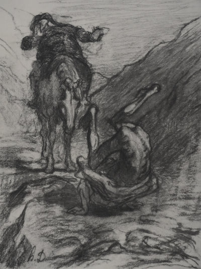 Honoré DAUMIER : Don Quichotte et Sancho Panza, Lithographie signée