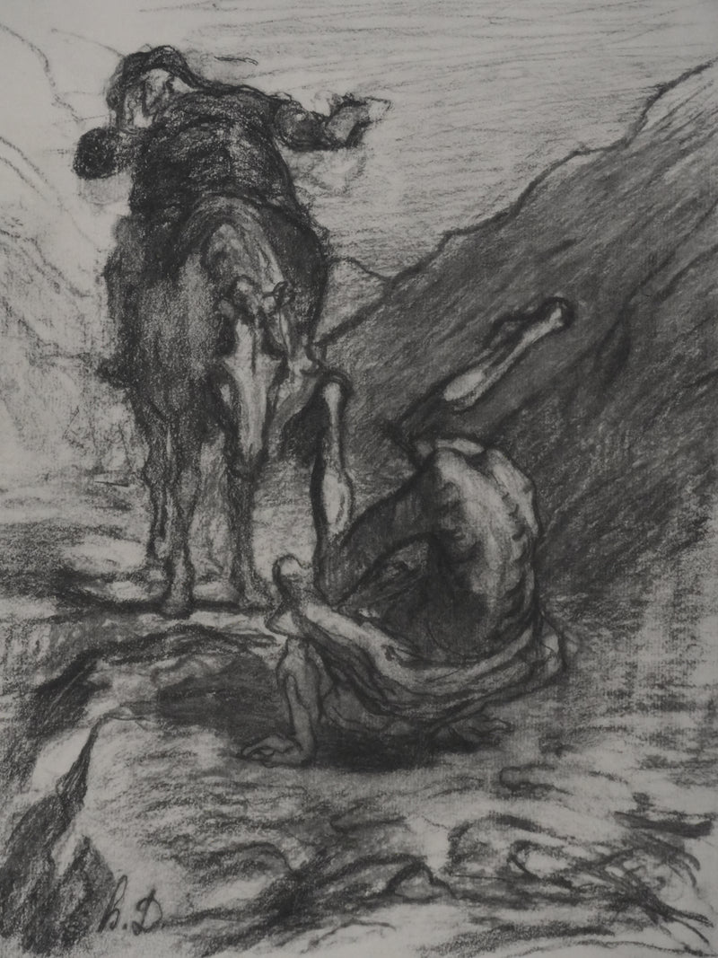 Honoré DAUMIER : Don Quichotte et Sancho Panza, Lithographie signée