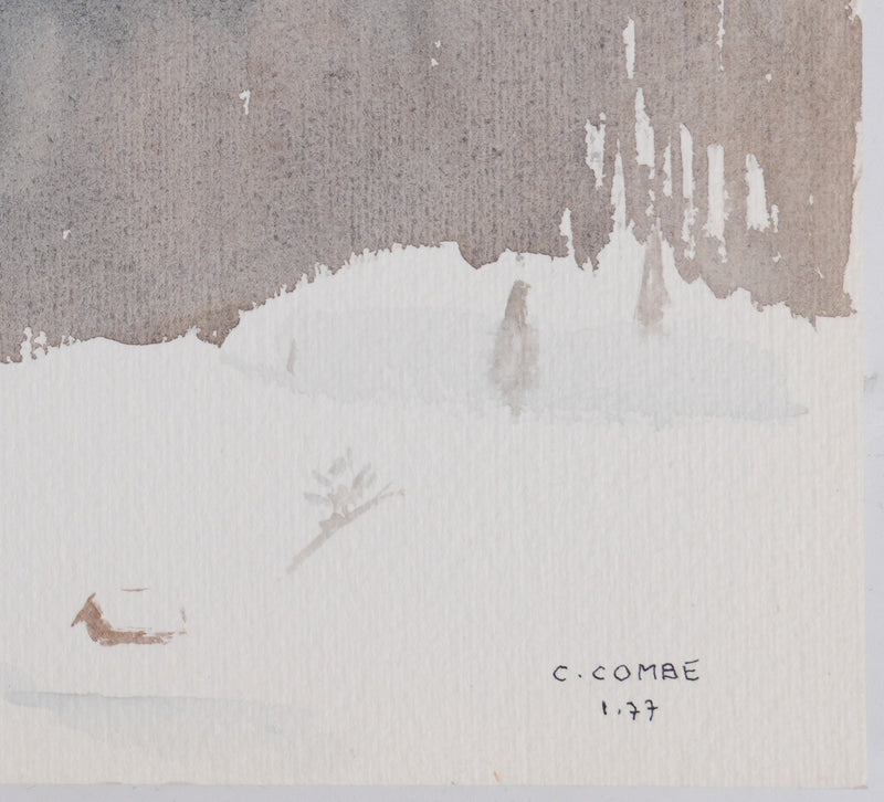 Camille COMBE : Ciel rose en montagne, Aquarelle originale signée