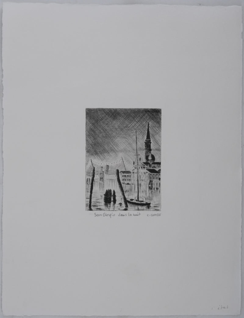 Camille COMBE : San Giorgio dans la nuit, Gravure originale signée