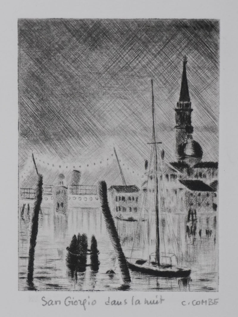 Camille COMBE : San Giorgio dans la nuit, Gravure originale signée