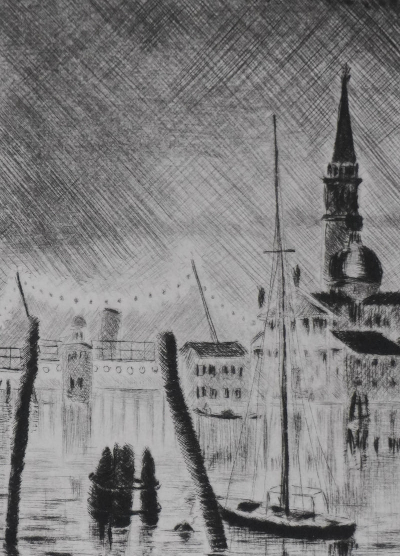 Camille COMBE : San Giorgio dans la nuit, Gravure originale signée