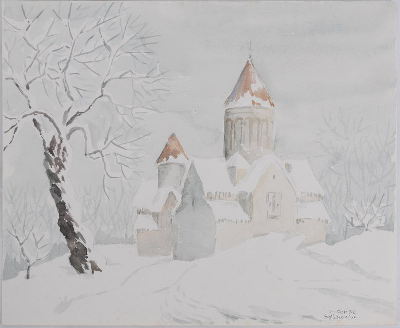 Camille COMBE : Le village des neiges, Aquarelle originale (vue générale) - Crédit photo : Galerie Art.Paris