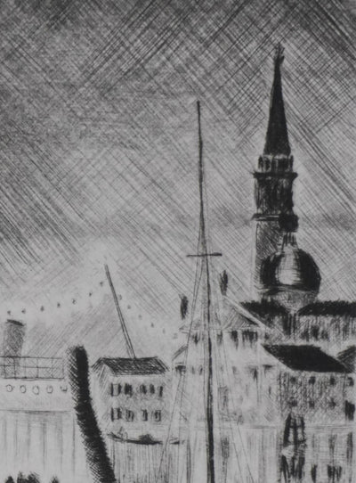 Camille COMBE : San Giorgio dans la nuit, Gravure originale signée