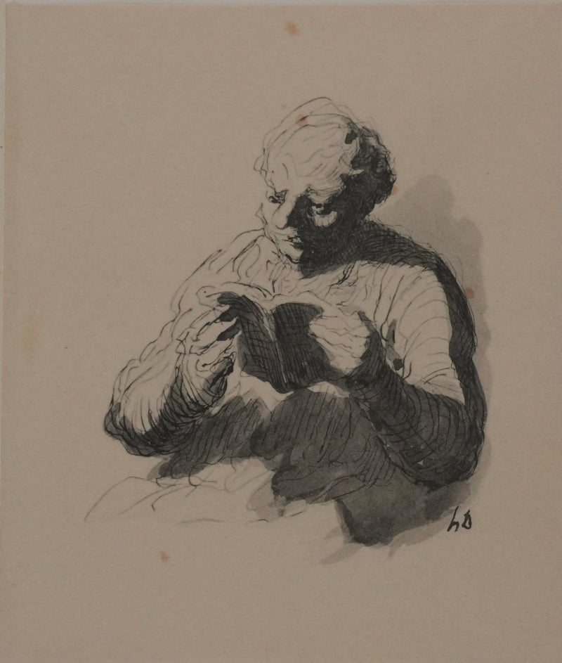 Honoré DAUMIER : Lecture nocturne, Lithographie signée