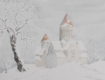 Camille COMBE : Le village des neiges, Aquarelle originale (photo de détail 4) - Crédit photo : Galerie Art.Paris