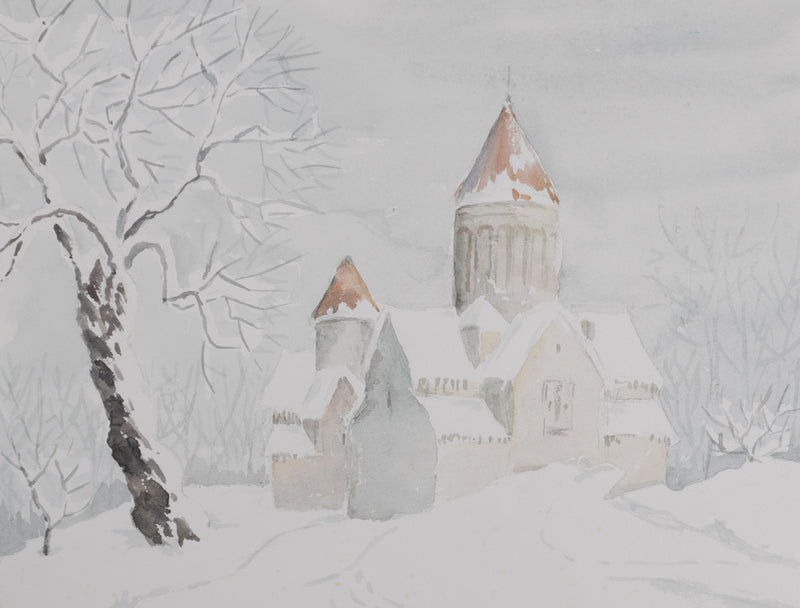 Camille COMBE : Le village des neiges, Aquarelle originale (photo de détail 4) - Crédit photo : Galerie Art.Paris