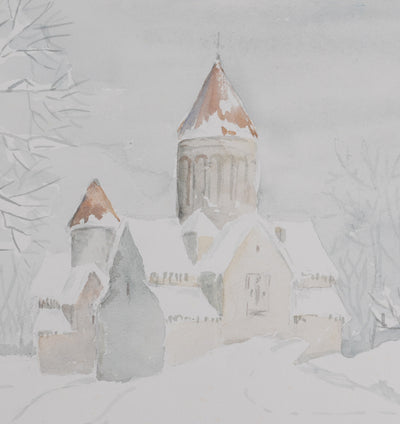Camille COMBE : Le village des neiges, Aquarelle originale (photo de détail 5) - Crédit photo : Galerie Art.Paris