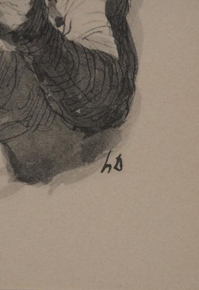 Honoré DAUMIER : Lecture nocturne, Lithographie signée