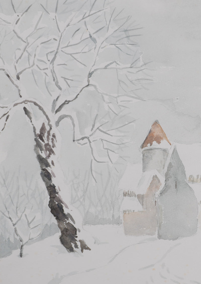 Camille COMBE : Le village des neiges, Aquarelle originale (photo de détail 6) - Crédit photo : Galerie Art.Paris