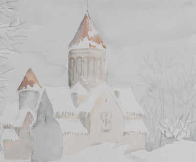 Camille COMBE : Le village des neiges, Aquarelle originale (photo de détail 2) - Crédit photo : Galerie Art.Paris