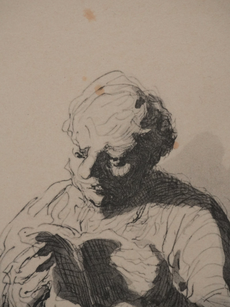 Honoré DAUMIER : Lecture nocturne, Lithographie signée