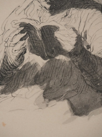 Honoré DAUMIER : Lecture nocturne, Lithographie signée